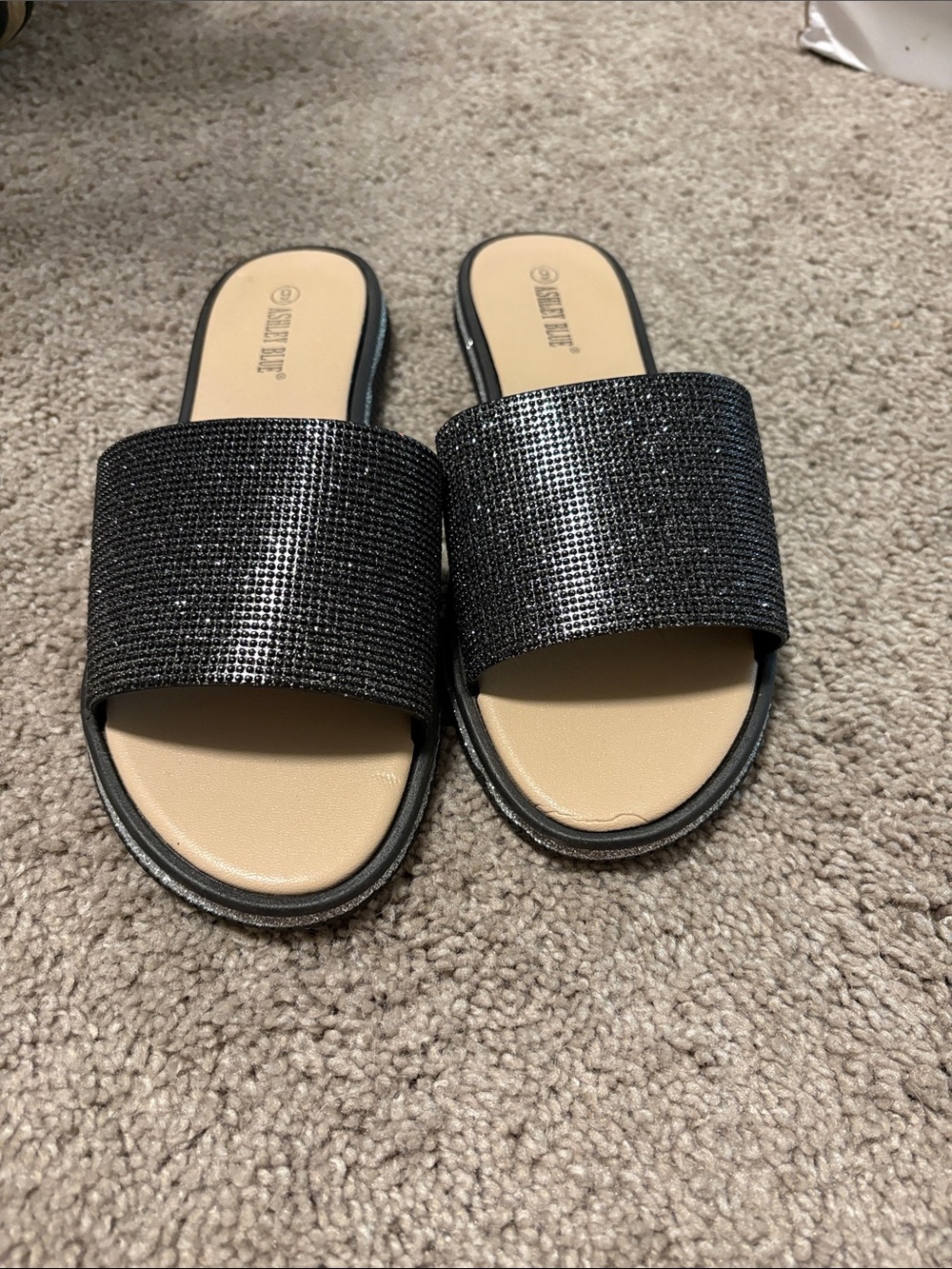 Ashley Blue Black Sparkle Slide Sandals